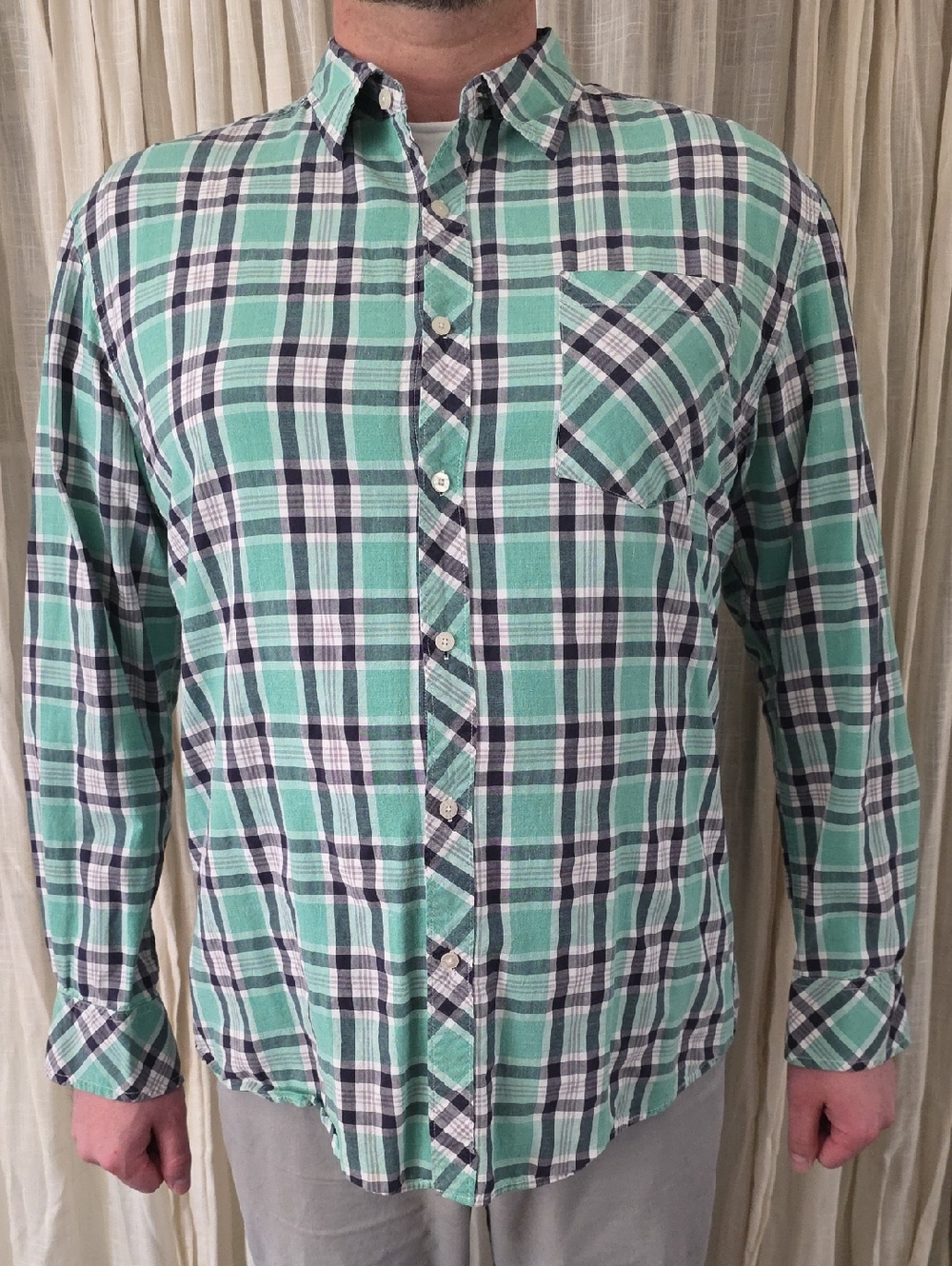 BKE Men's Mint Green Plaid Button-Down Shirt